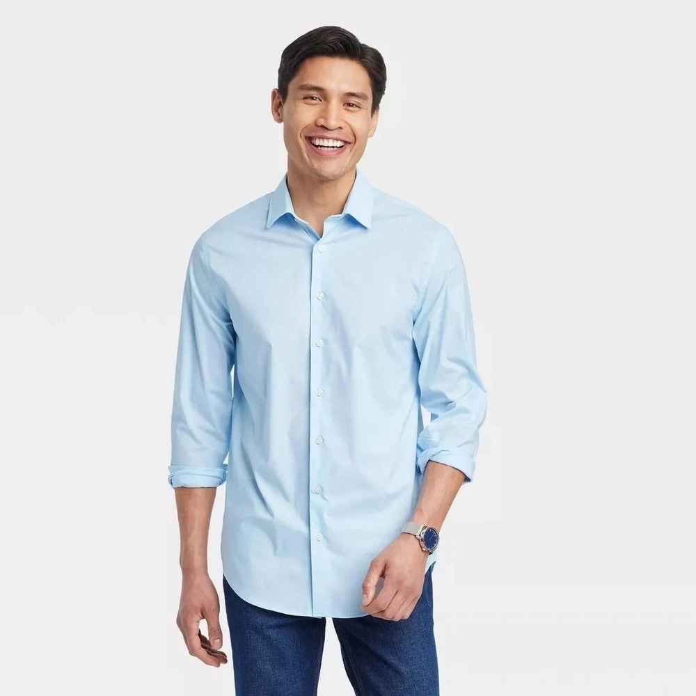 Men's Performance Long Sleeve Button-Down Dress Shirt Goodfellow & Co Medium 15
